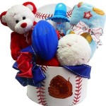 American All Star New Baby Boy Gift Basket with Teddy Bear