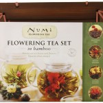 Numi Organic Tea Flowering Gift Set in Handcrafted Mahogany Bamboo Chest Glass Teapot and 6 Flowering Tea Blossoms