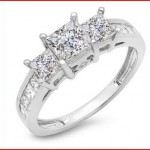2.00 Carat (ctw) 14k White Gold Princess & Round Diamond Ladies Bridal 3 Stone Engagement Ring 2 CT
