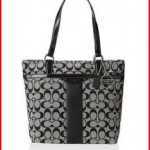 Coach Signature Stripe Tote Shoulder Bag, Style 28504 Black & White