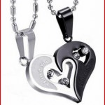 Couple Stainless Steel Necklace Sets I Love You Heart Shape Pendant (Black & Silver)