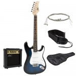 Full Size Blue Electric Guitar with Amp, Case and Accessories Pack Beginner Starter Package