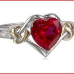 XPY Sterling Silver and 14k Yellow Gold Diamond and Heart-Shaped Created Ruby Ring