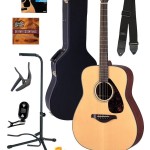 Yamaha FG700S Folk Acoustic Guitar Bundle with Hard Case, Strap, Stand, Tuner, Strings, Picks, Capo, String Winder, and Instructional DVD - Natural