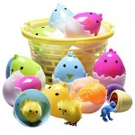 10 Easter Filled Chicken Shaped Eggs in Easter Basket (Eggs Are Filled with Cute Little Yellow Chicks, Egg Shaped Easter Stampers, Dinosaur Eggs, Egg Shaped Sharpeners)