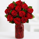 12 Red Roses with Greenery - Flowers