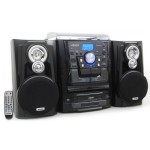 Jensen JMC-1250 Bluetooth 3-Speed Stereo Turntable and 3 CD Changer with Dual Cassette Deck