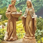 St Francis and Mary Indoor Outdoor Garden Statue Figurine Easter Yard Religious Spiritual Decor Bird Feed Bath Bunny Sculpture Lawn Art Display Decoration