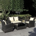 Giantex 4 PCS Cushioned Outdoor Wicker Patio Set Garden Lawn Sofa Furniture Seat Brown