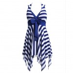 Stripe Pattern One-piece Swimwear Navy Style Blue Bathing Suit Dress Shape Swimsuit