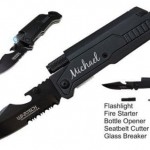 1 Personalized Engraved Pocket Rescue Hunting Knife, Led Flashlight, Bottle Opener, Fire Starter, Holidays Birthday Groomsmen Gifts-LED