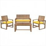 Safavieh Home Collection Hailey Outdoor Living 4-Piece Acacia Patio Furniture Set, Brown and Yellow