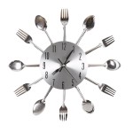 Ohuhu® Cutlery Kitchen Fork & Knife Wall Clock Decorative Clock, Sliver